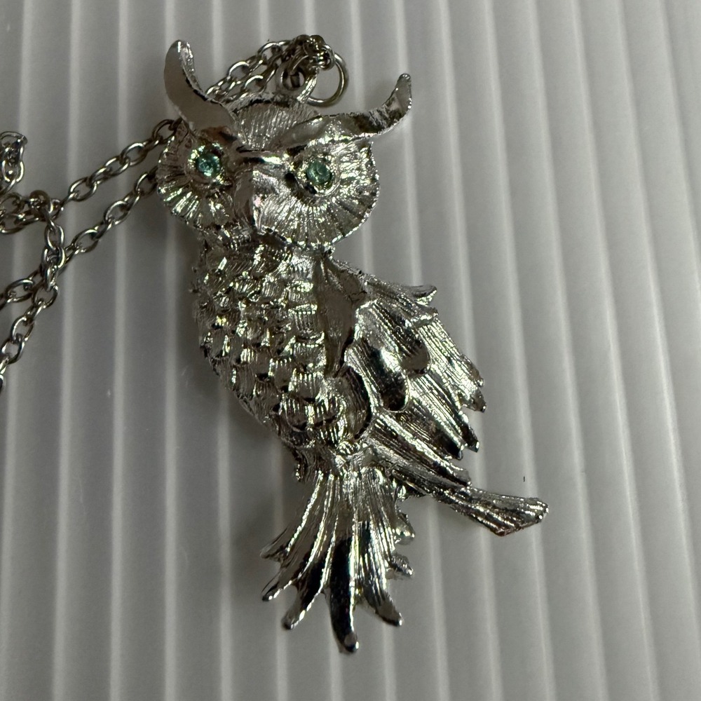 Jewels by Park Lane Owl Necklace Womens OS Silver Excellent Vintage Green Eyes